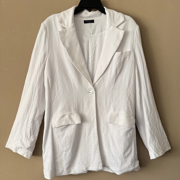 Naked Wardrobe White Linen Blend Oversized Blazer Size M - Picture 4 of 9